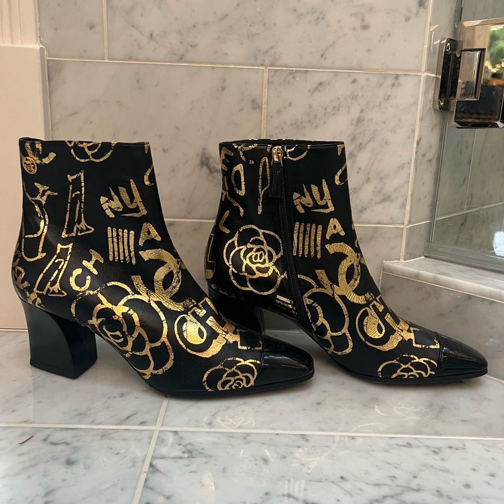 Chanel Original Black and Gold Ankle Boots